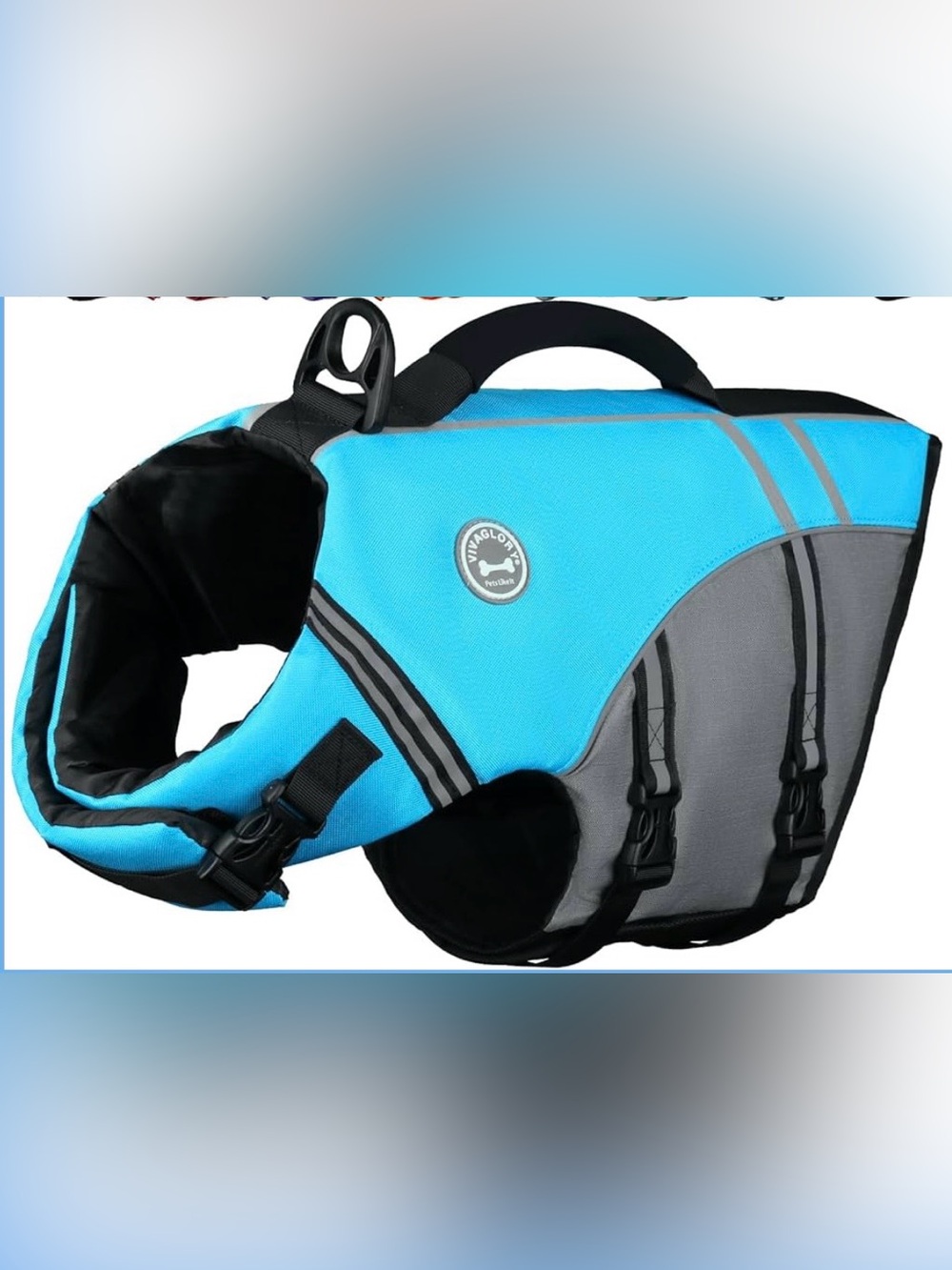VIVAGLORY Dog Life Jacket Life Vest Puppy Lifejacket with Handle Blue Size Large
